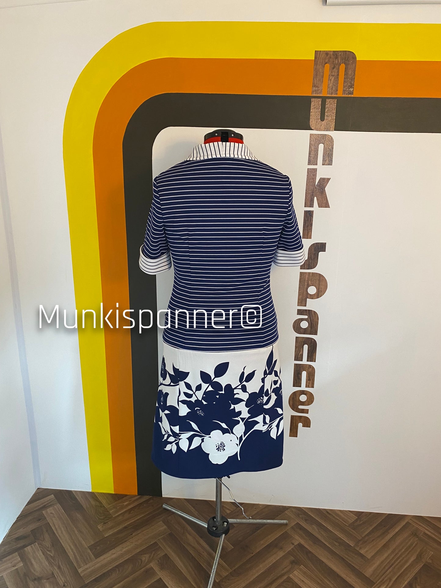 Munkispanner Revamped Vintage - Navy and White Stripe and Flower Dress