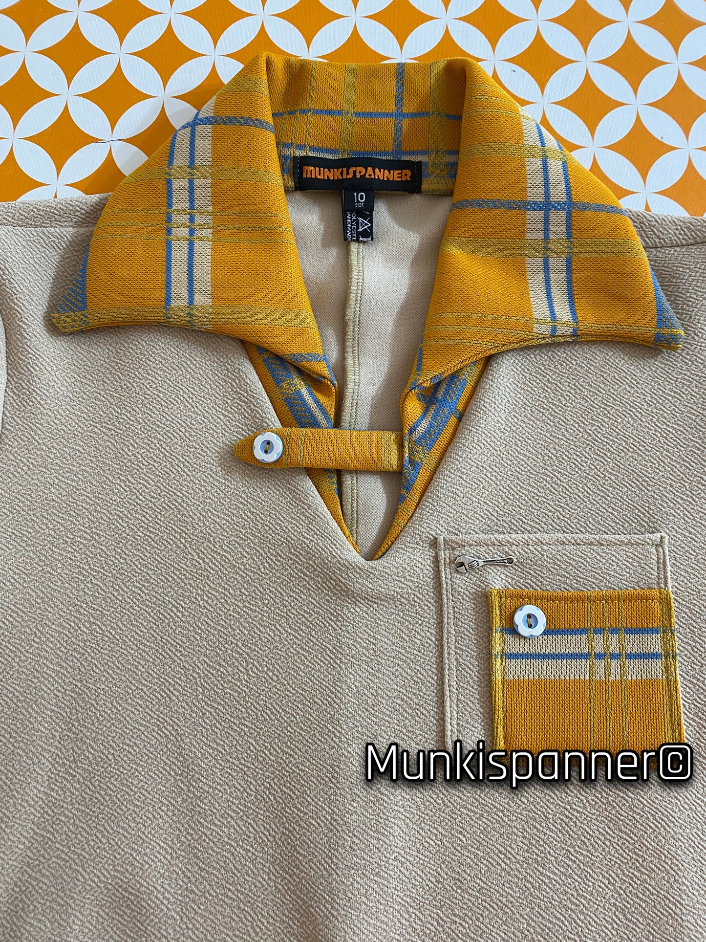Made to order Cream and Yellow, 1970’s Style Polo Top - Payment Options Available.