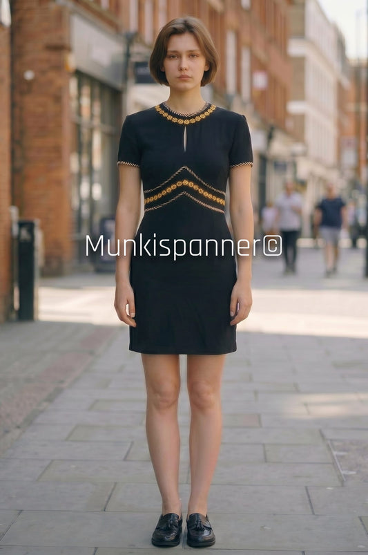 Munkispanner Revamped Vintage - Black, White and Yellow flower Dress. Payment options available
