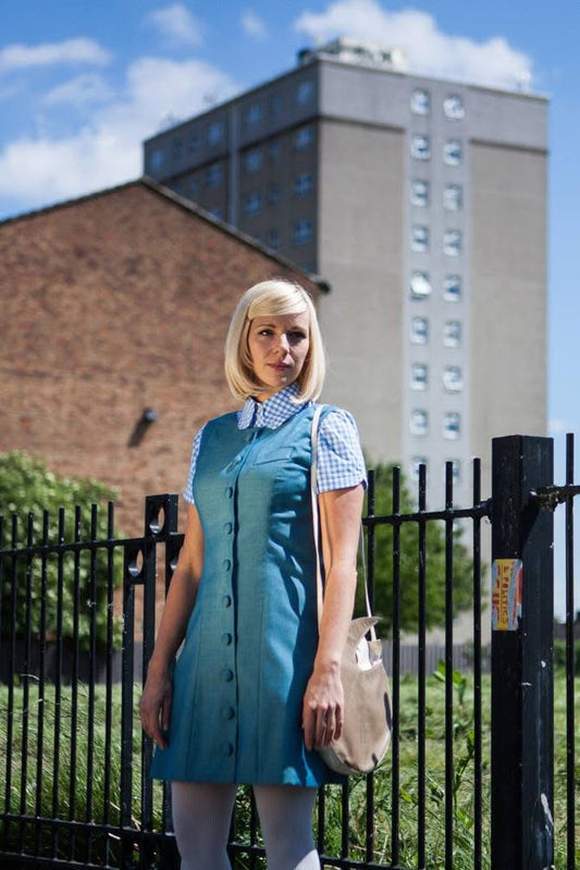 Made-to-order Tonic Pinny with Self Covered Buttons. Munkispanner Original. Payment Options Available.
