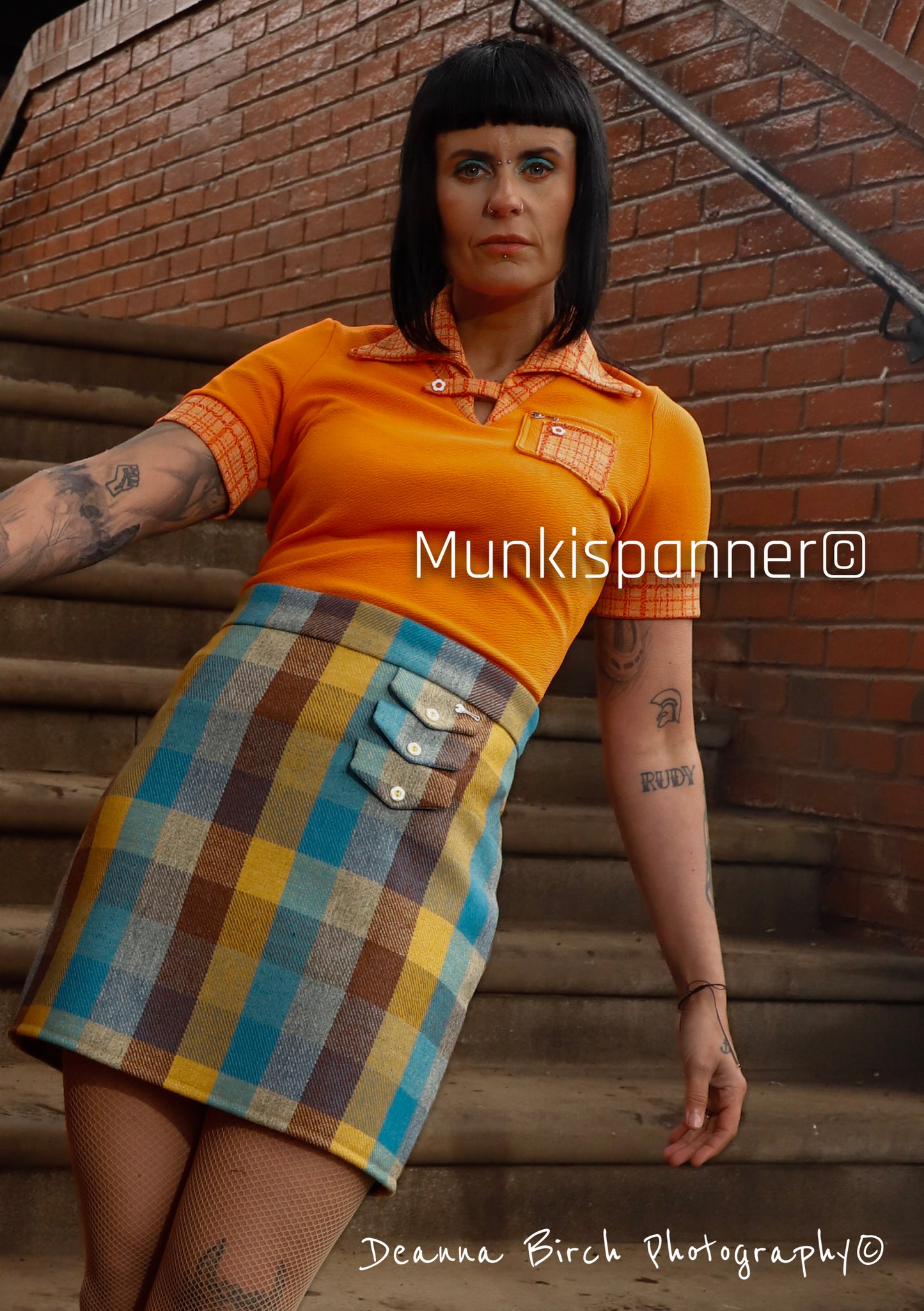 Made to order 3 pocket Multi Colour Oversized  Checked Skirt - Munkispanner Original. Payment Options Available.
