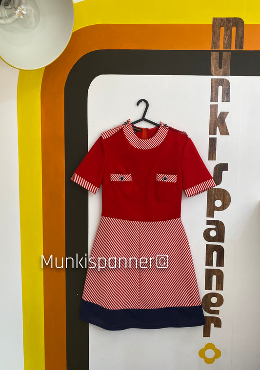 Munkispanner Revamped Vintage - Red, White and Navy Tab Shoulder Dress. Payment options available