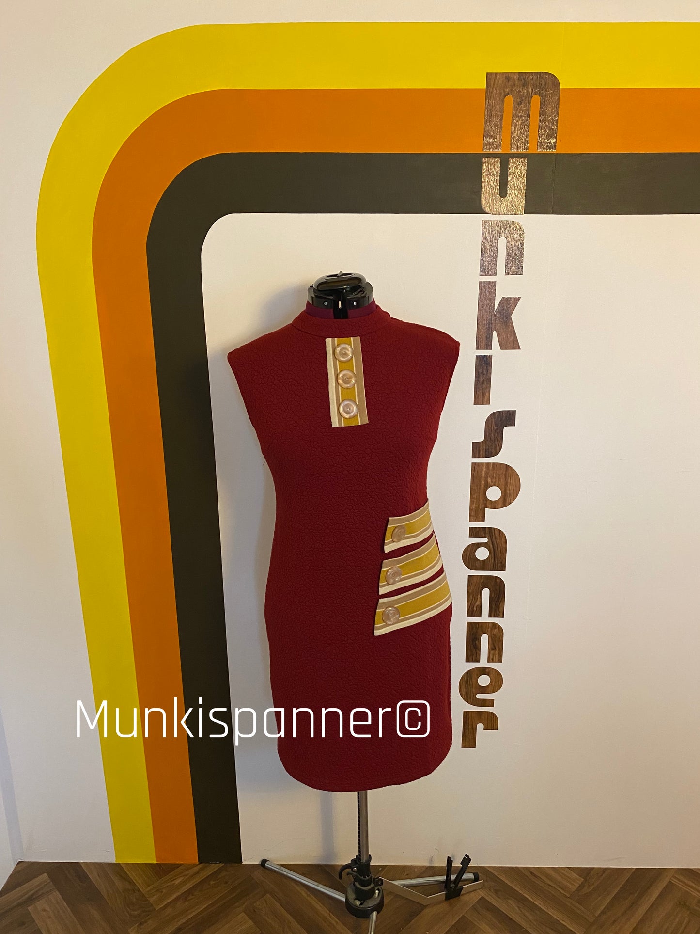 Munkispanner Revamped Vintage - Burgundy and Mustard Stripe Dress