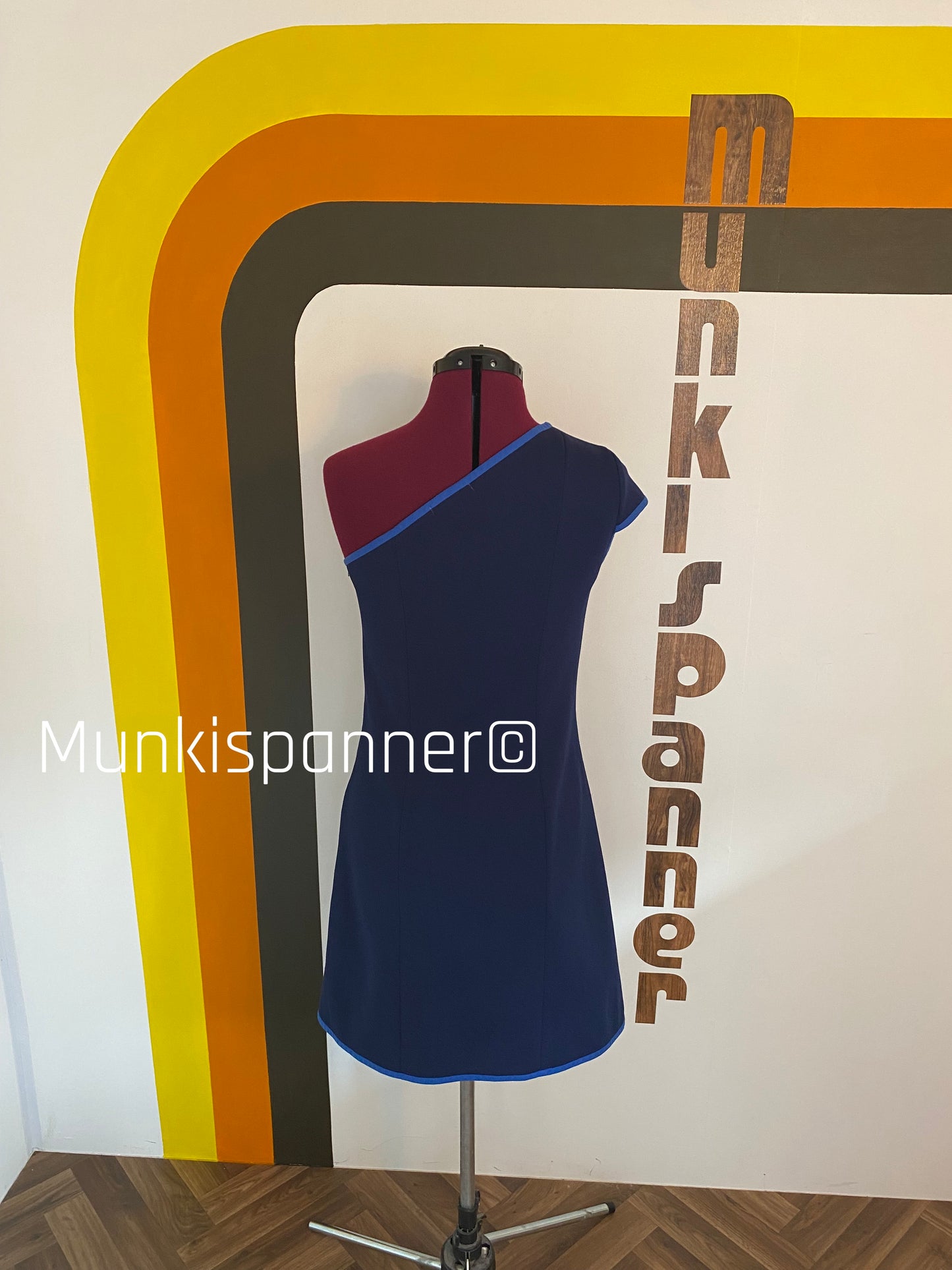 Sample Sale: Munkispanner Original - One Shoulder Navy Stripe Dress
