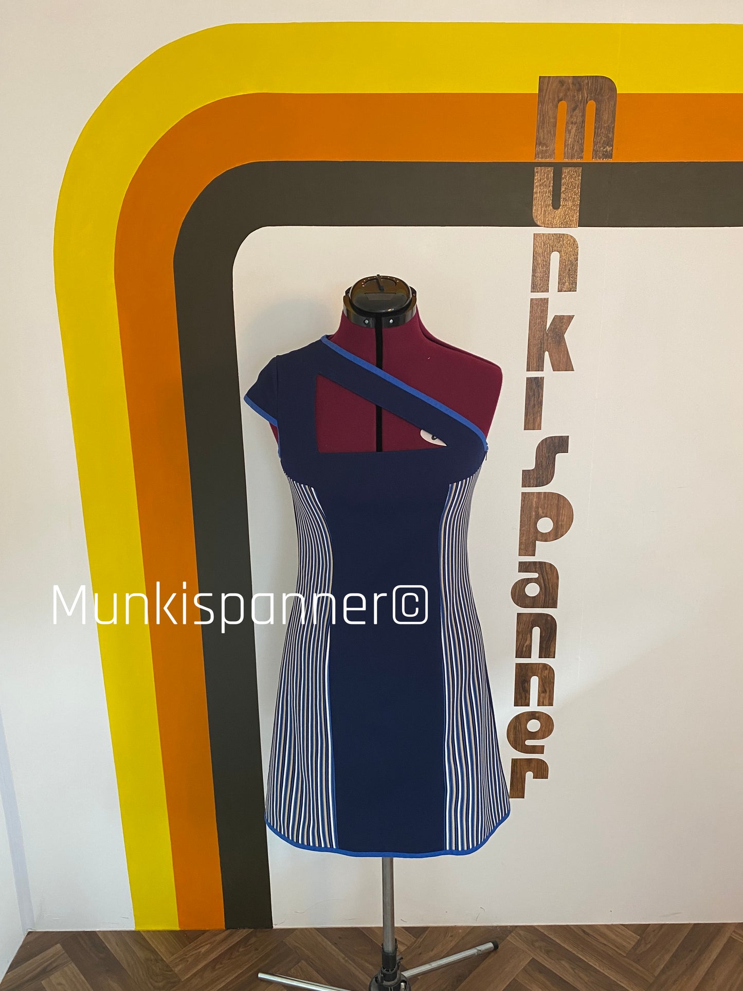 Sample Sale: Munkispanner Original - One Shoulder Navy Stripe Dress