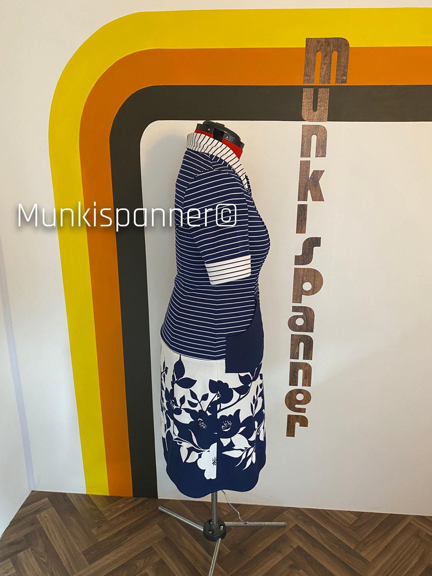 Munkispanner Revamped Vintage - Navy and White Stripe and Flower Dress
