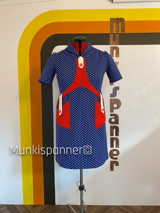 Munkispanner Revamped Vintage - Navy, White and Red Diamond Dress