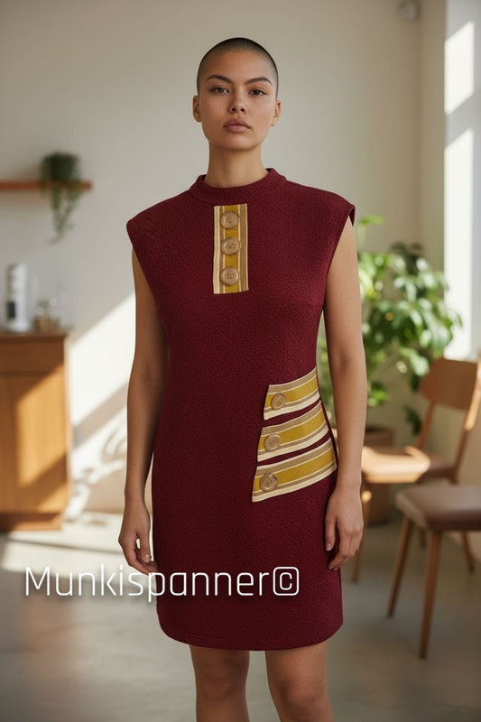 Munkispanner Revamped Vintage - Burgundy and Mustard Stripe Dress