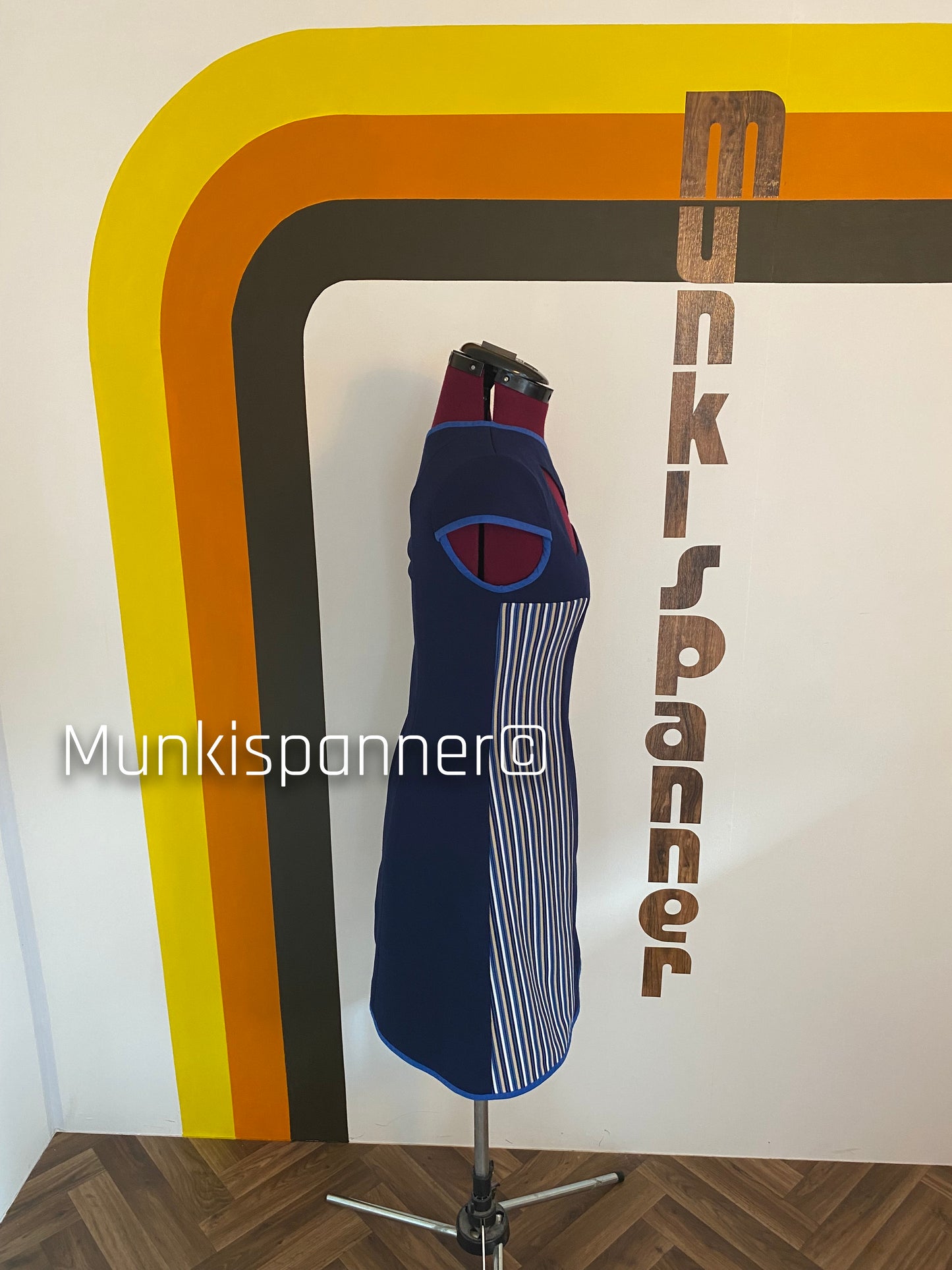 Sample Sale: Munkispanner Original - One Shoulder Navy Stripe Dress