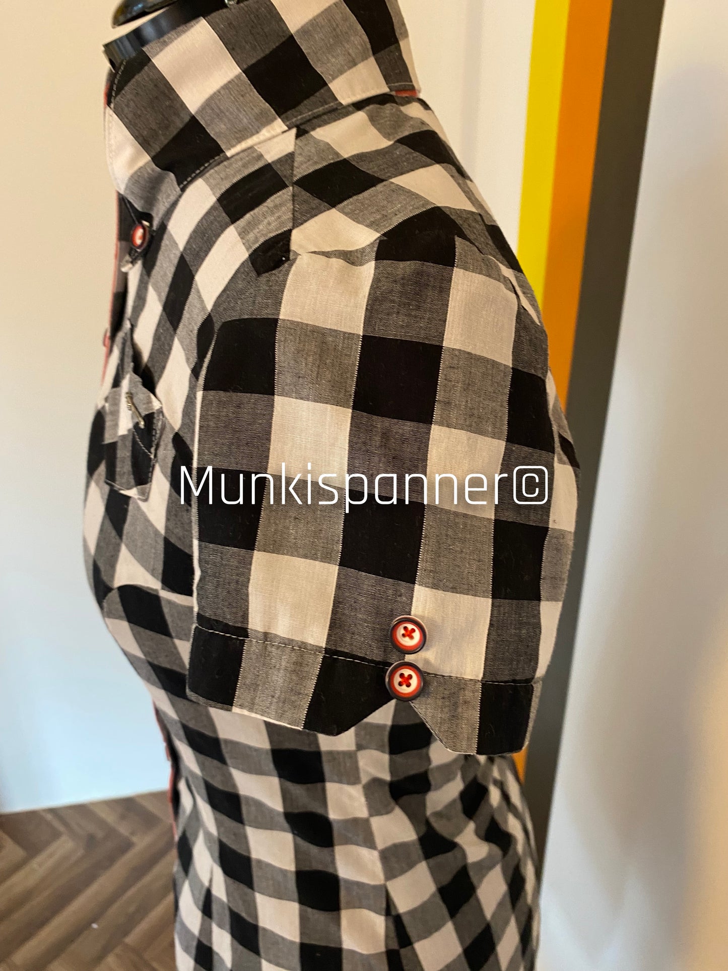 Sample Sale - Munkispanner Original Black, White and Red Oversized Gingham Shirt Dress