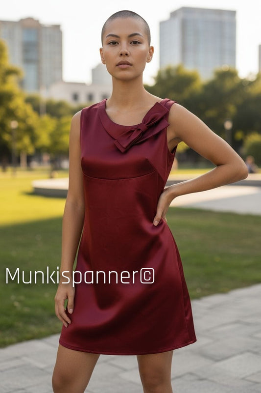 Vintage Munkispanner Original - Burgundy Bow Neck Dress